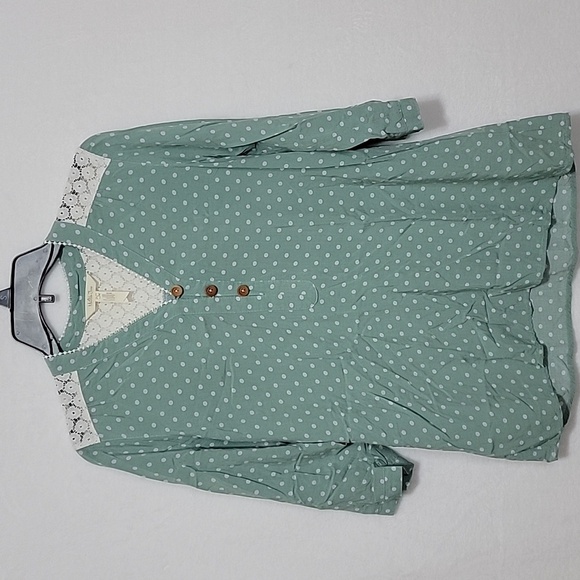 Women's Matilda Jane Enticing Eyelet Polka Dot Blouse, Green, Small, Preowned - Picture 3 of 7